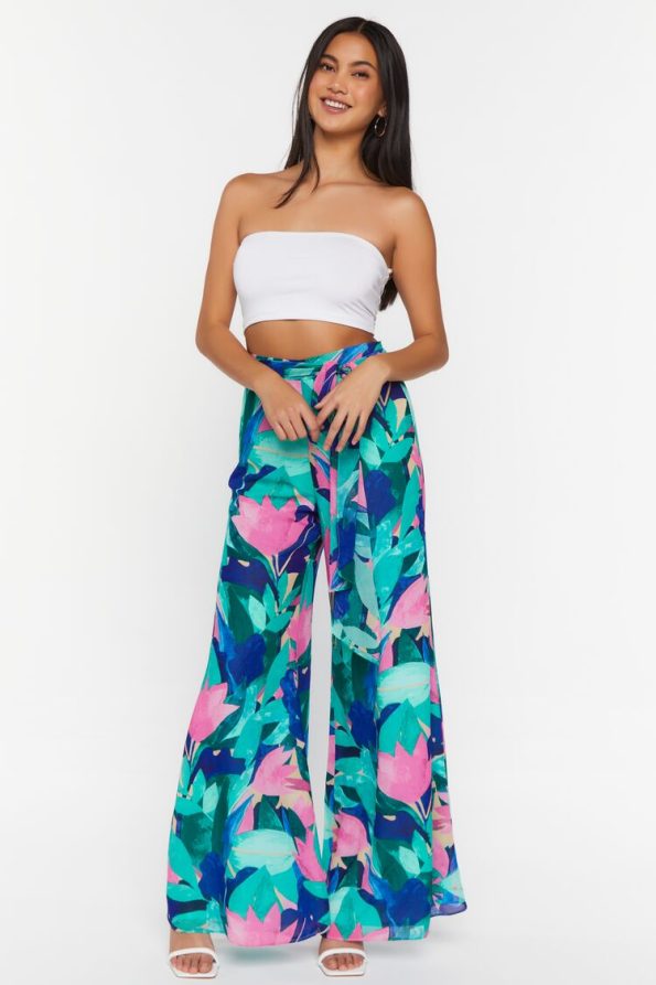 Abstract Floral Wide-Leg Pants