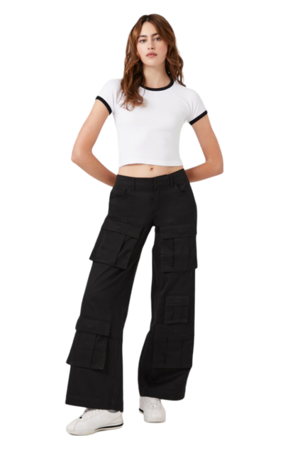 Twill Wide-Leg Cargo Pants