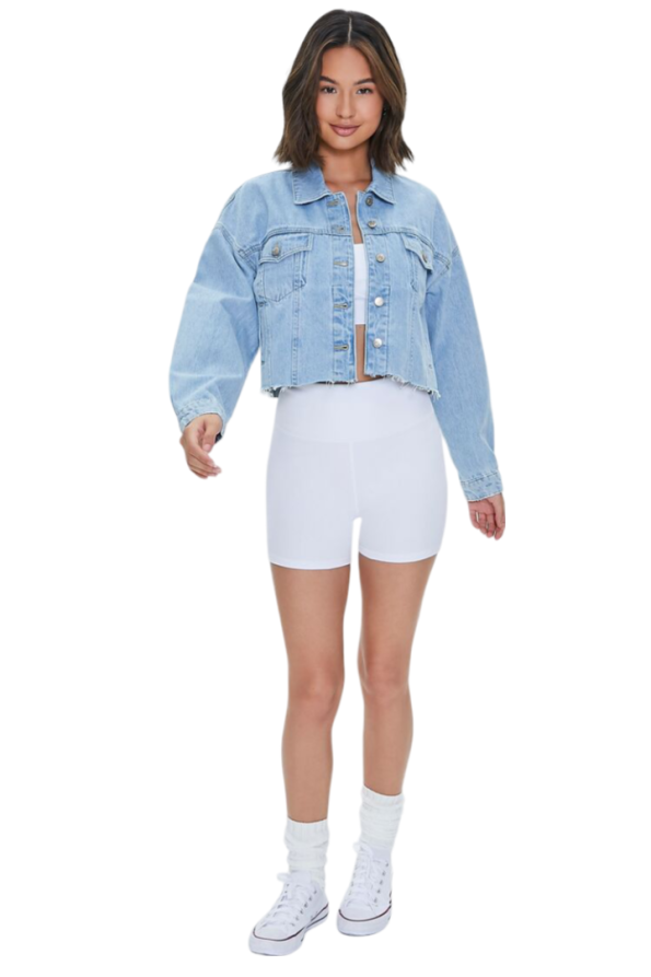 Basic Cropped Frayed Denim Jacket