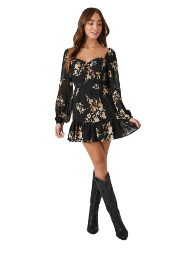 Chiffon Floral Print Mini Dress