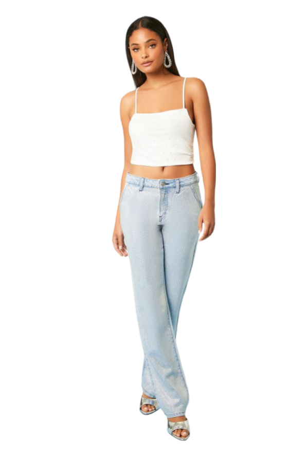 Rhinestone Straight-Leg Jeans