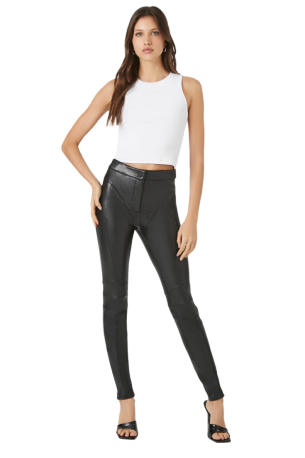 Seamed Faux Leather Skinny Pants