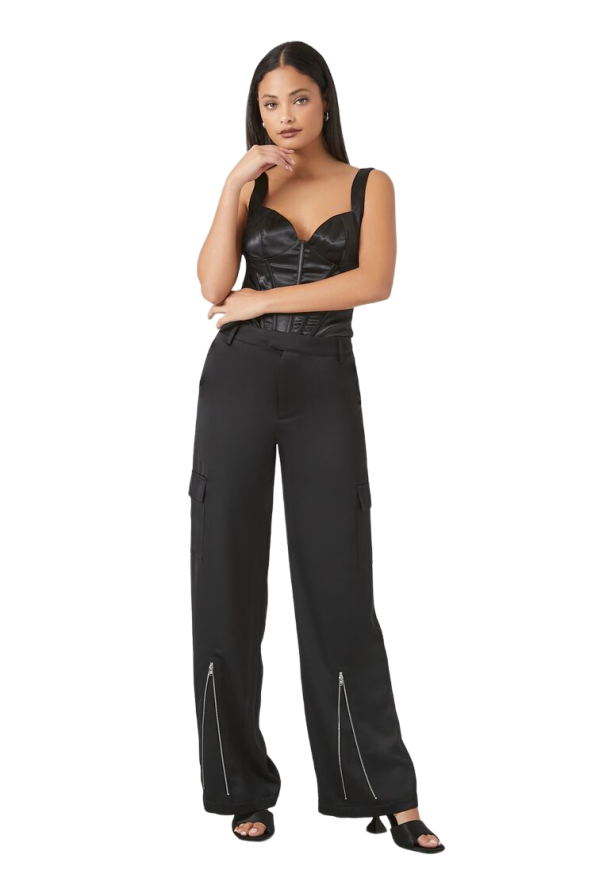 Satin Cargo Zipper Pants
