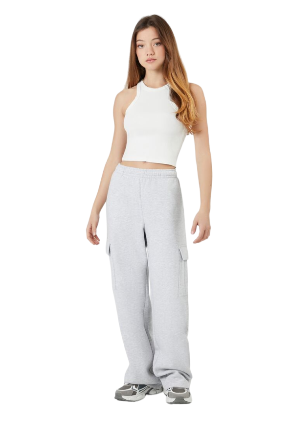 Fleece Wide-Leg Cargo Pants