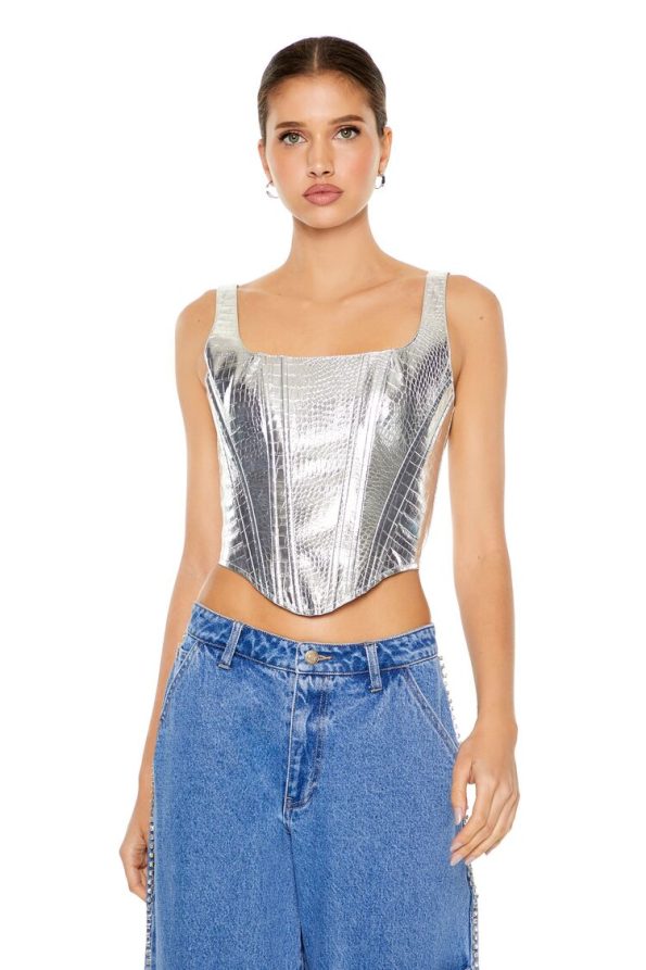 Metallic Faux Croc Crop Top