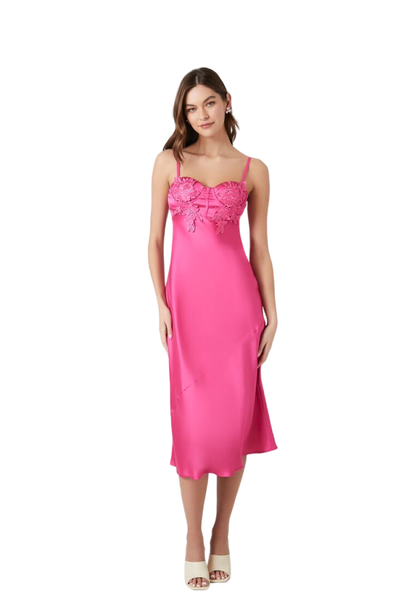 Lace-Trim Satin Midi Slip Dress