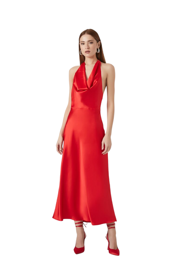 Satin Cowl Halter Gown