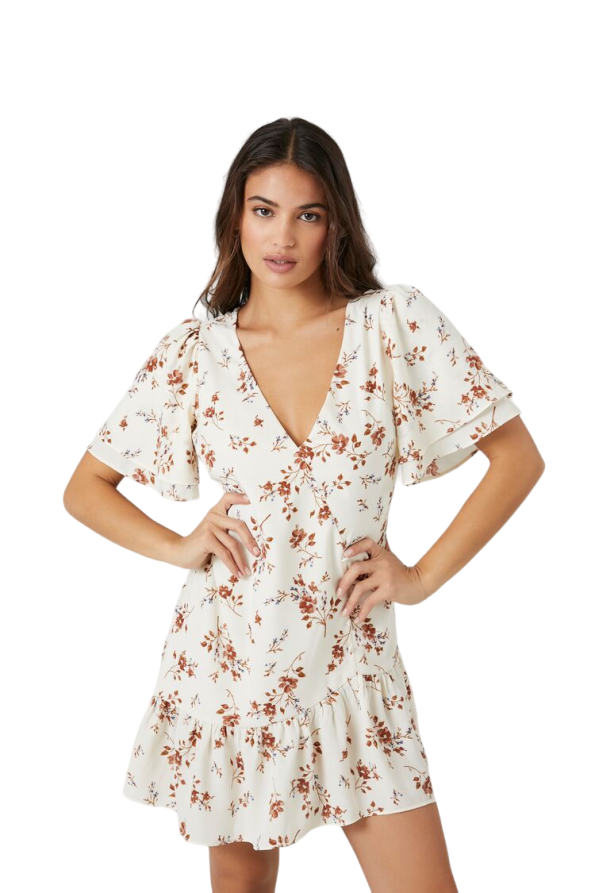 Satin Floral Flounce Mini Dress