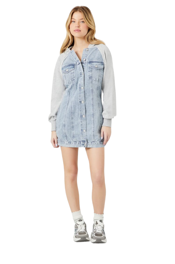 Denim Hooded Combo Mini Dress