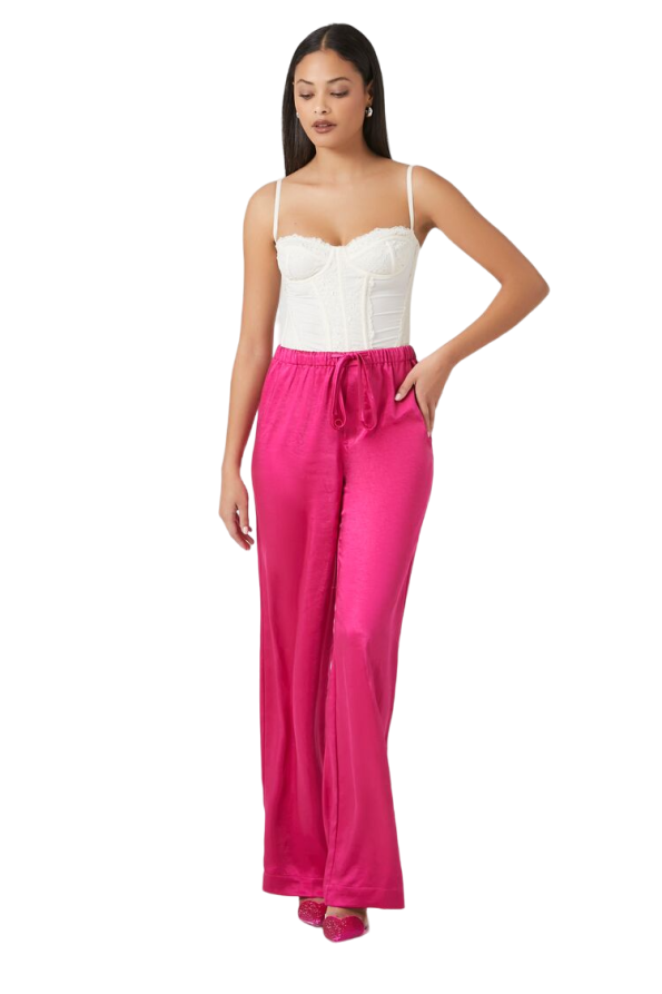 Satin Drawstring Wide-Leg Pants