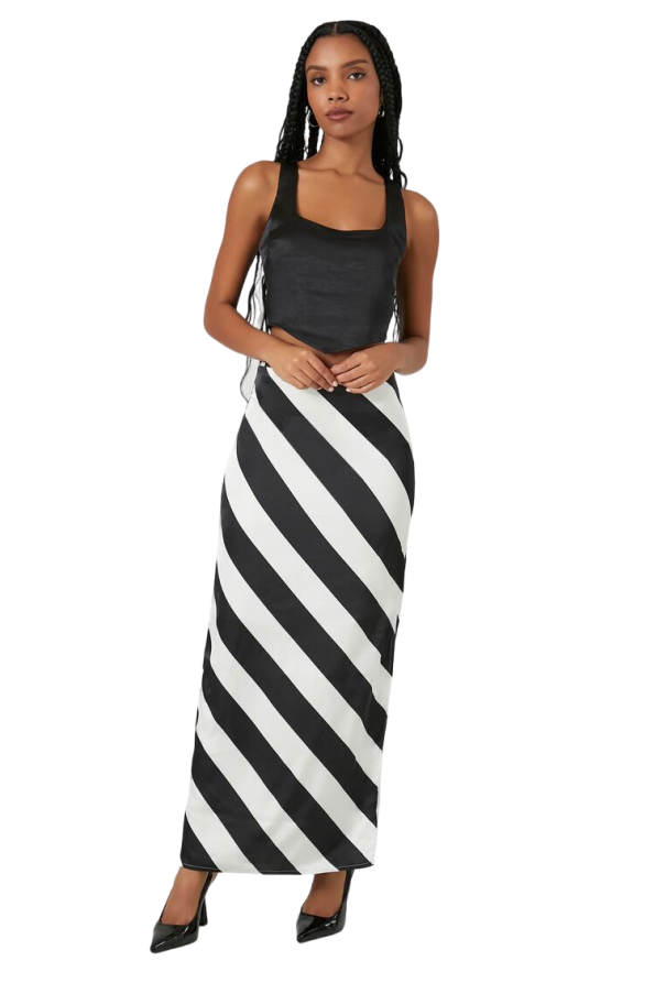 Satin Striped Maxi Skirt