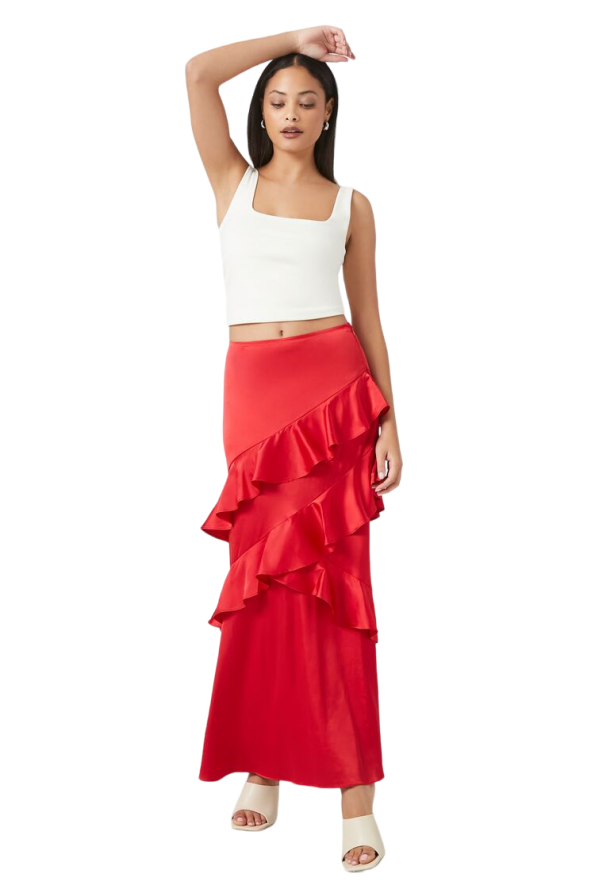 Chiffon Ruffle-Trim Maxi Skirt