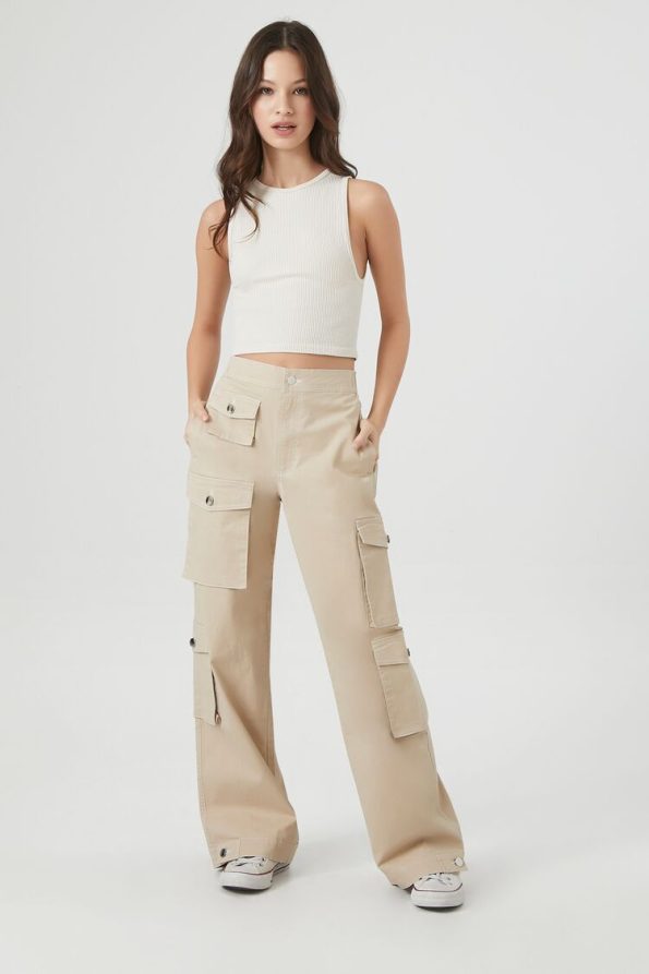 Twill High-Rise Cargo Pants