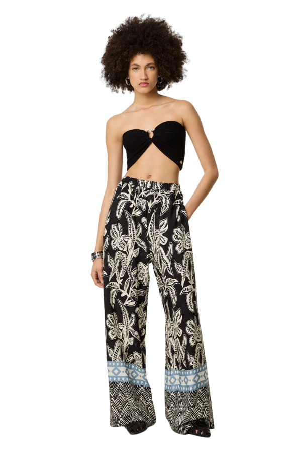 Printed wide-leg trousers