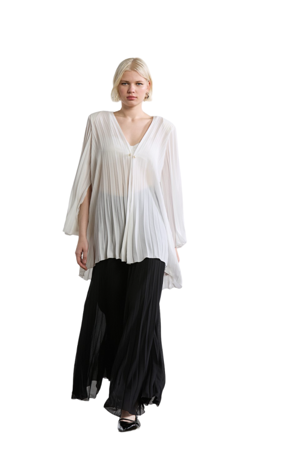 Pleated longline kimono