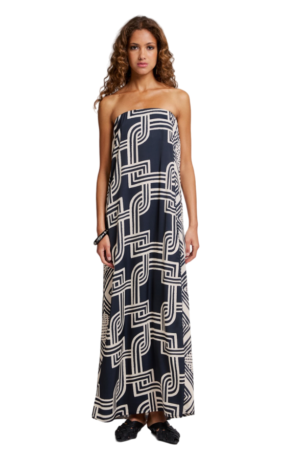 Maxi strapless printed dress