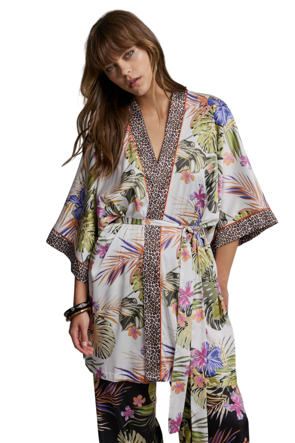 Mini satin printed kimono