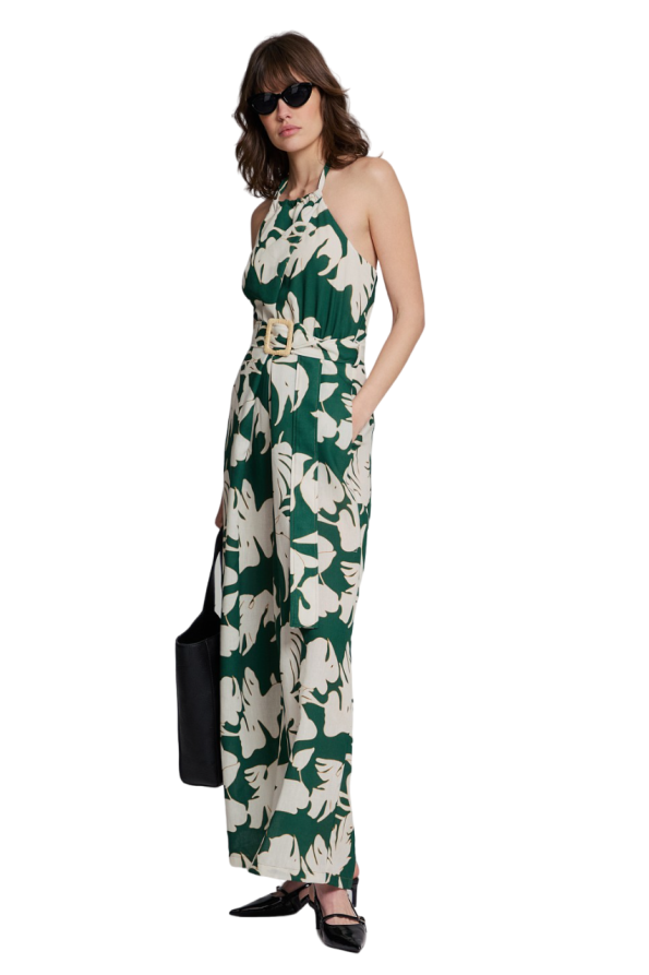 Backless jumpsuit with halter neckline