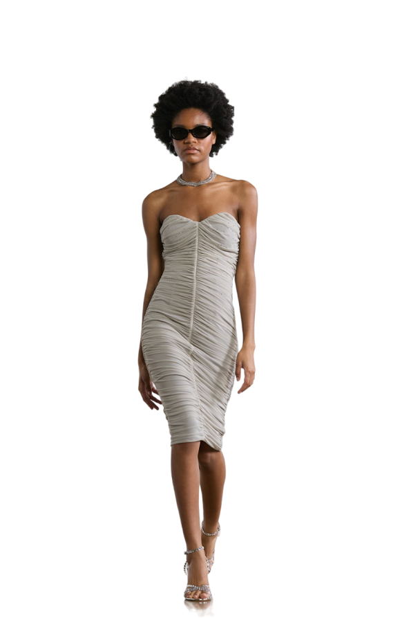 Midi strapless dress with gathered design