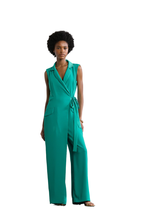 Wrap jumpsuit with collar