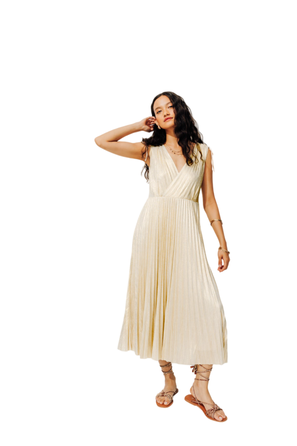 Pleated lamé midi dress