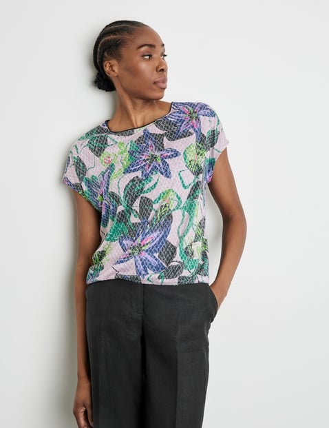Floral top with burnout fabric