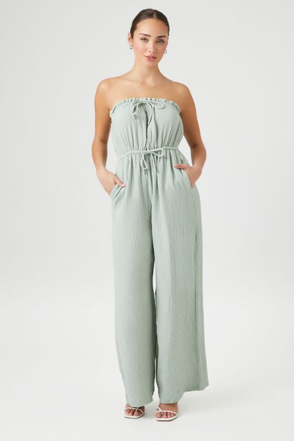 Strapless Gauze Wide-Leg Jumpsuit