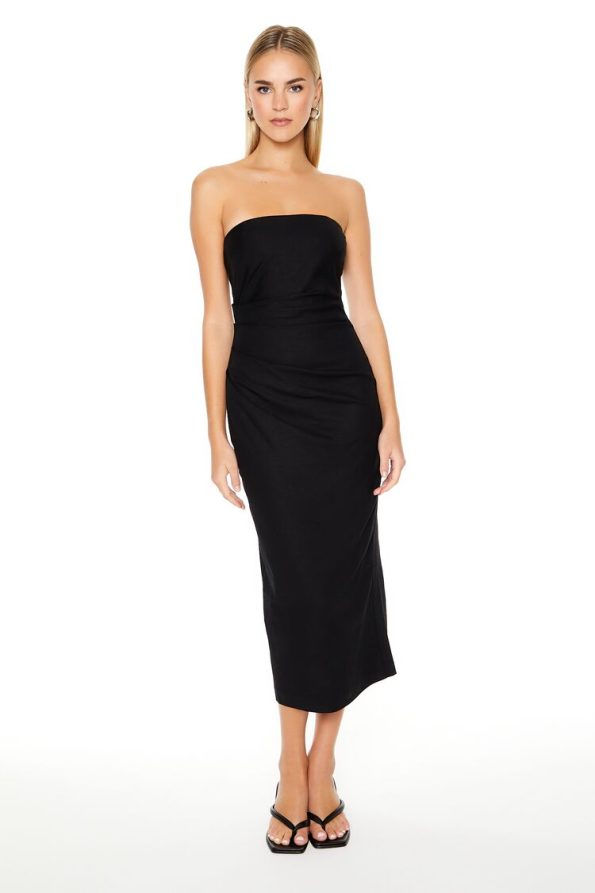 Strapless Slit Midi Dress