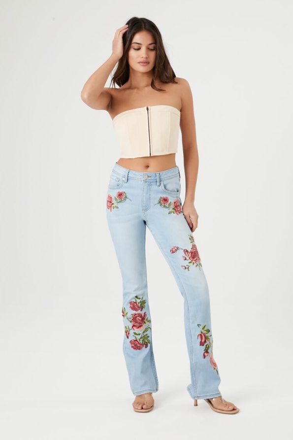 Rose Embroidered Bootcut Jeans