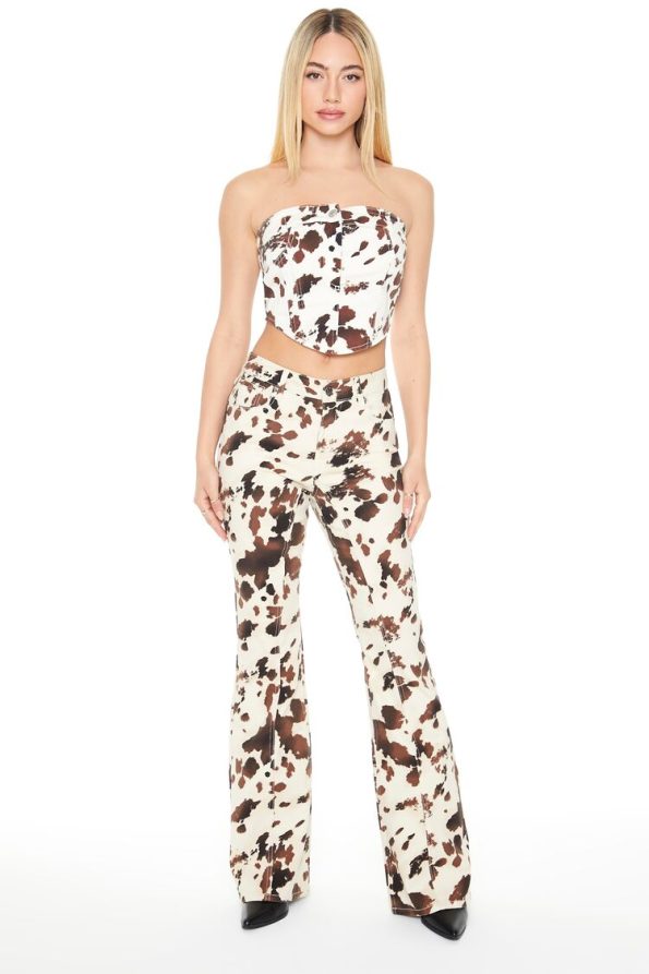 Cow Print Flare Jeans