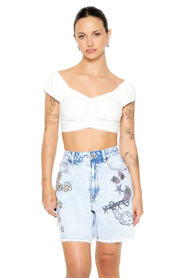 Embroidered Doodle Denim Shorts