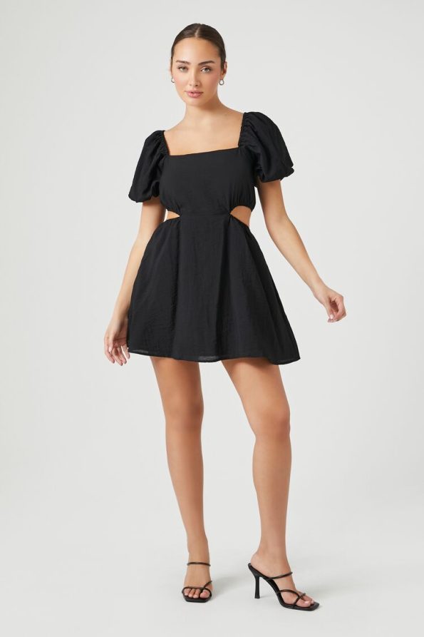 Cutout Puff-Sleeve Mini Dress