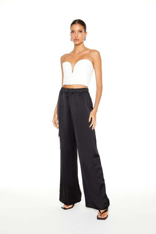 Satin Wide-Leg Cargo Pants