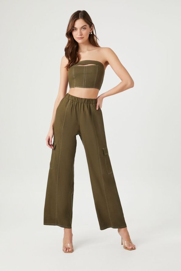 Cutout Tube Top & Cargo Pants Set