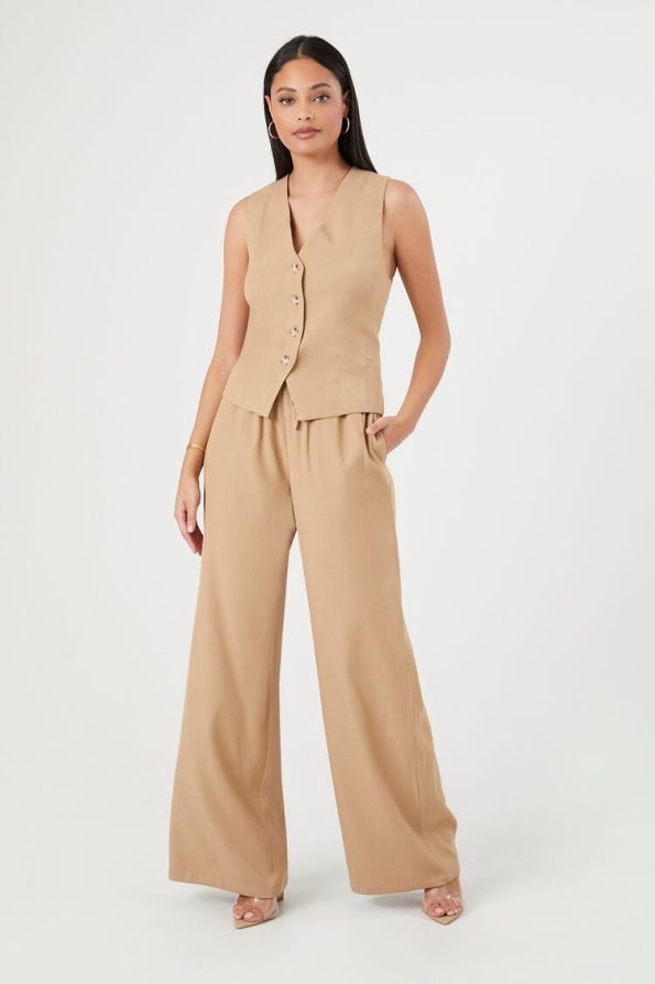 Notched Vest & Wide-Leg Pants Set