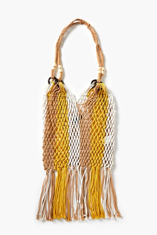 Striped Fringe Crochet Tote Bag