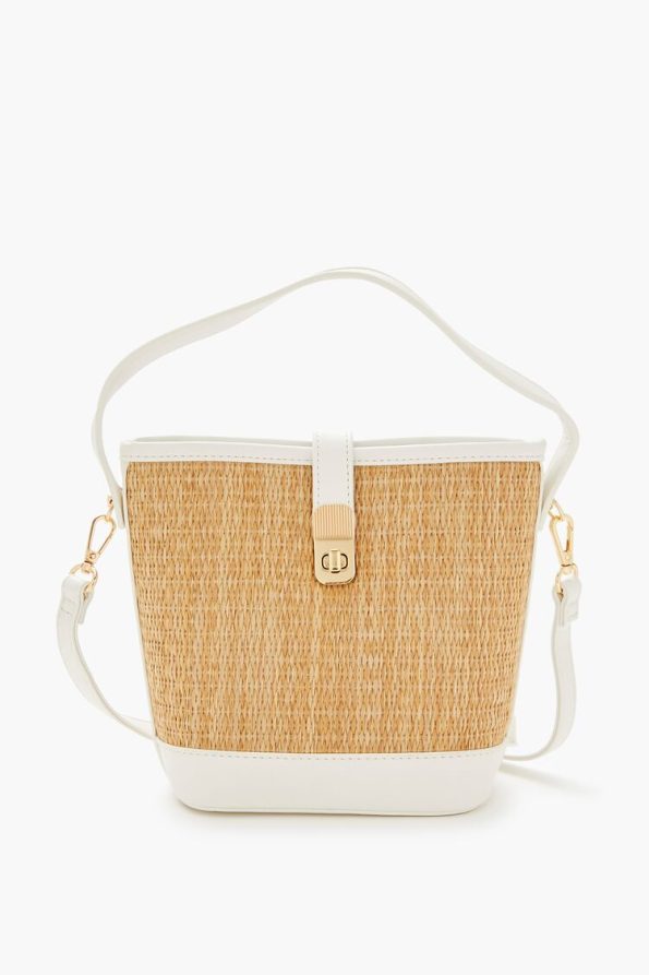 Faux Leather & Straw Crossbody Bag