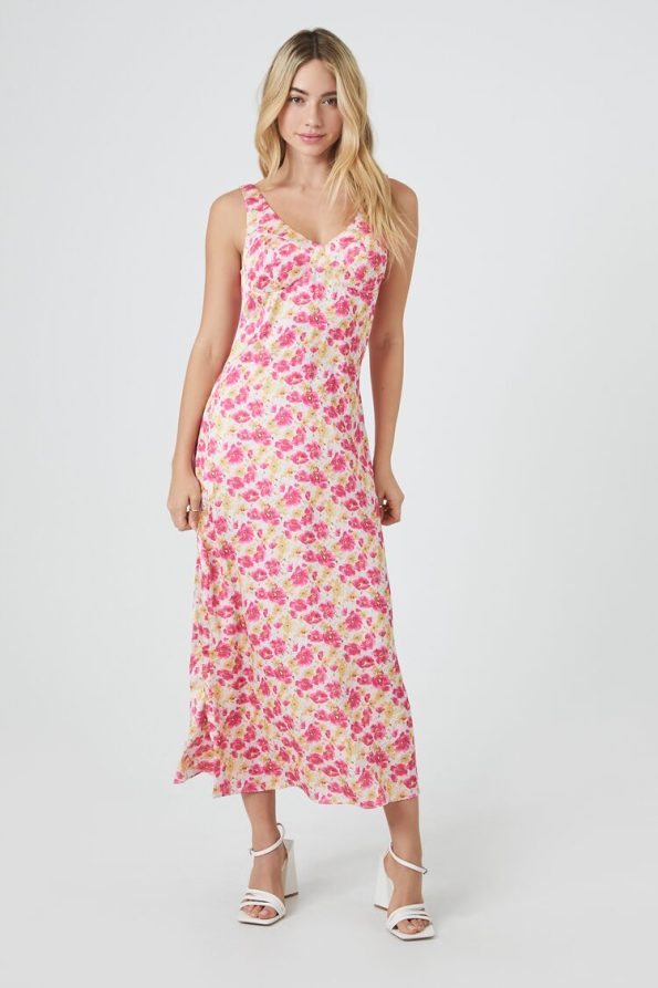 Satin Ditsy Floral Midi Dress