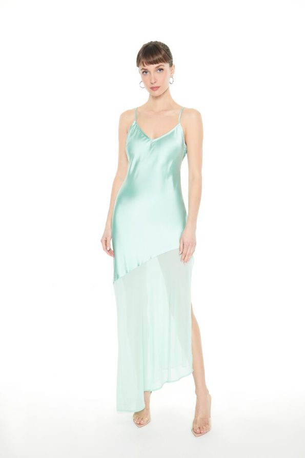 Satin Flounce-Hem Maxi Dress