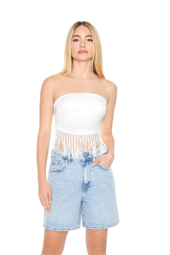 Cropped Tassel-Trim Tube Top