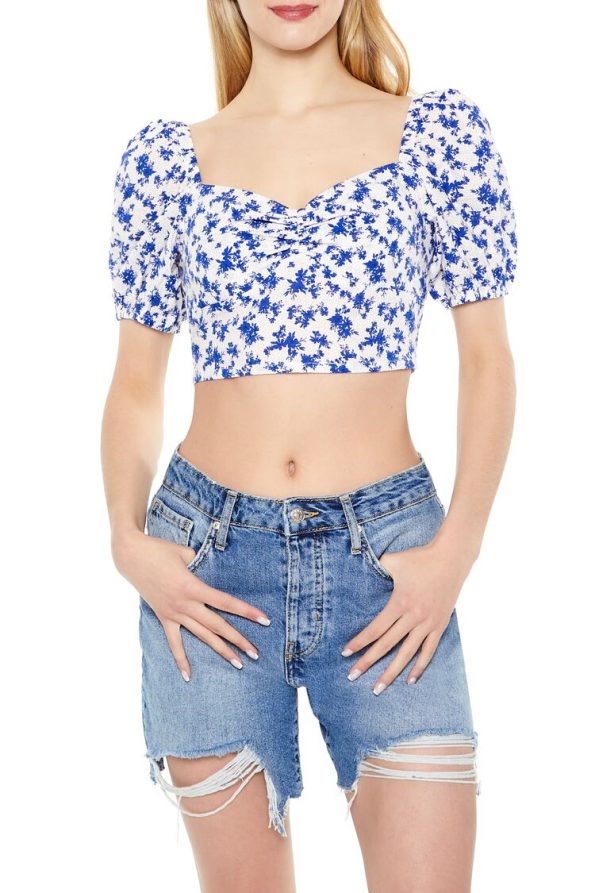 Floral Print Sweetheart Crop Top