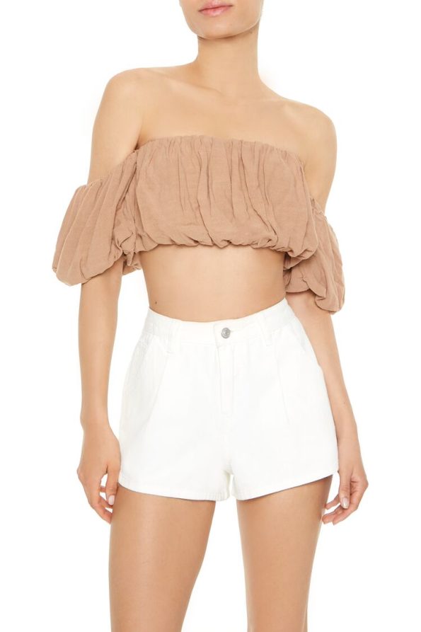 Satin Off-the-Shoulder Crop Top