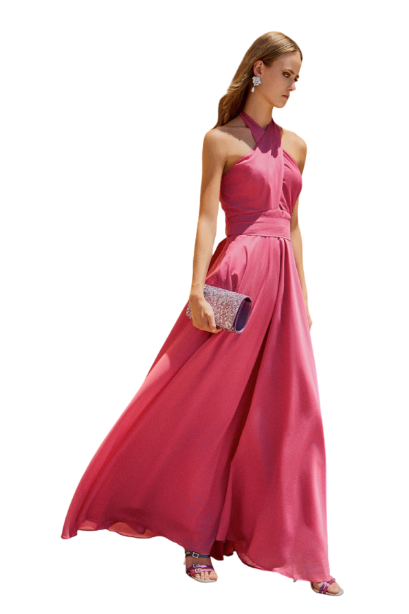 Maxi dress with crossover halter neck