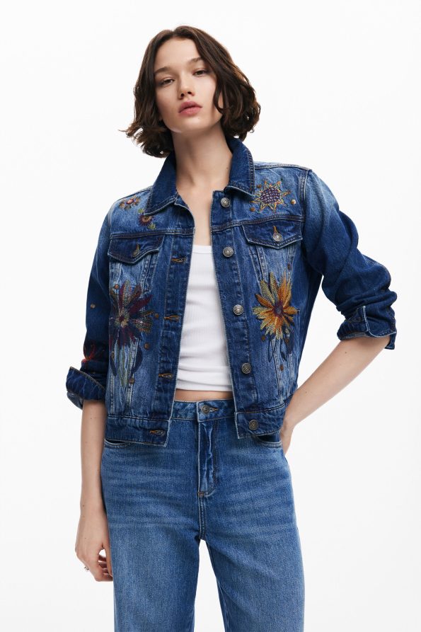 Floral trucker denim jacket