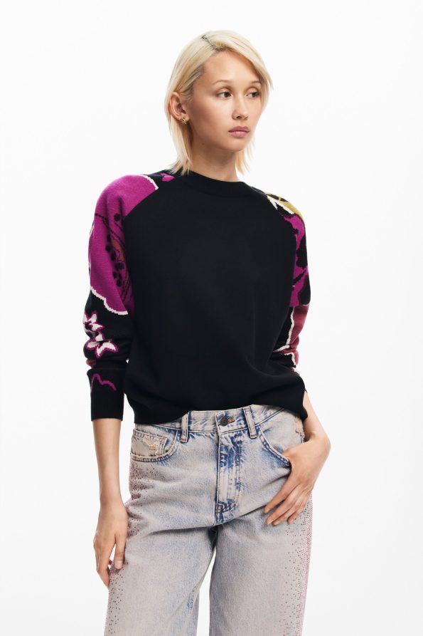 Sweater with floral sleeves