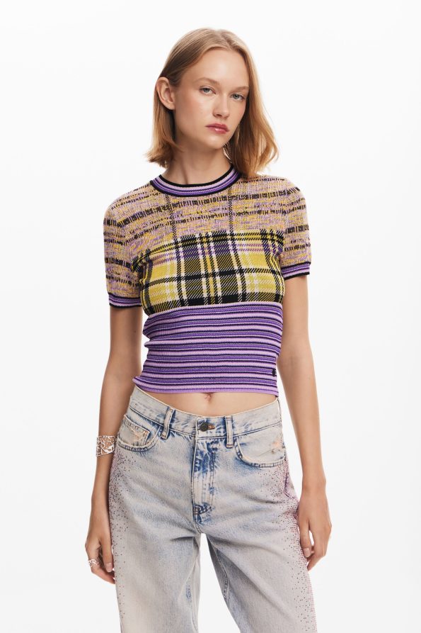 Checkered knit T-shirt