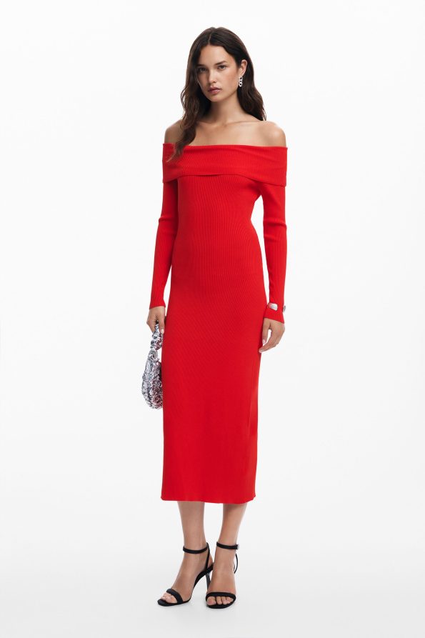 Bardot neckline dress