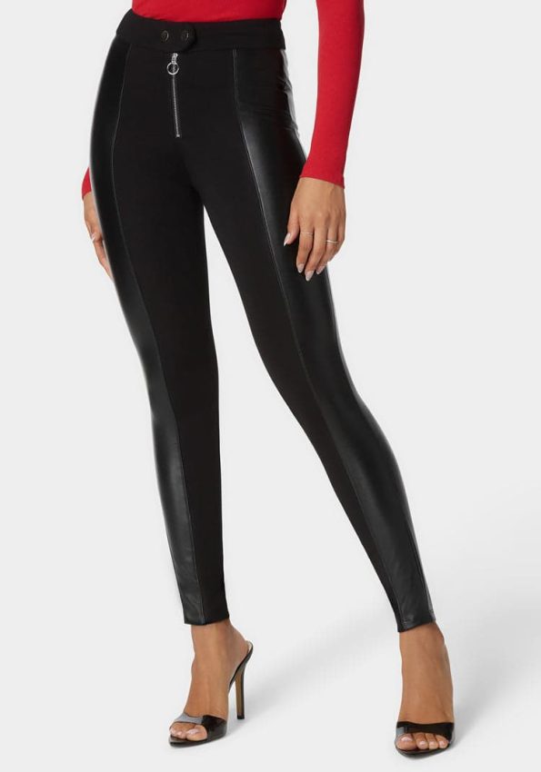 High Waist Vegan Leather Exposed Zip Pdr Legging