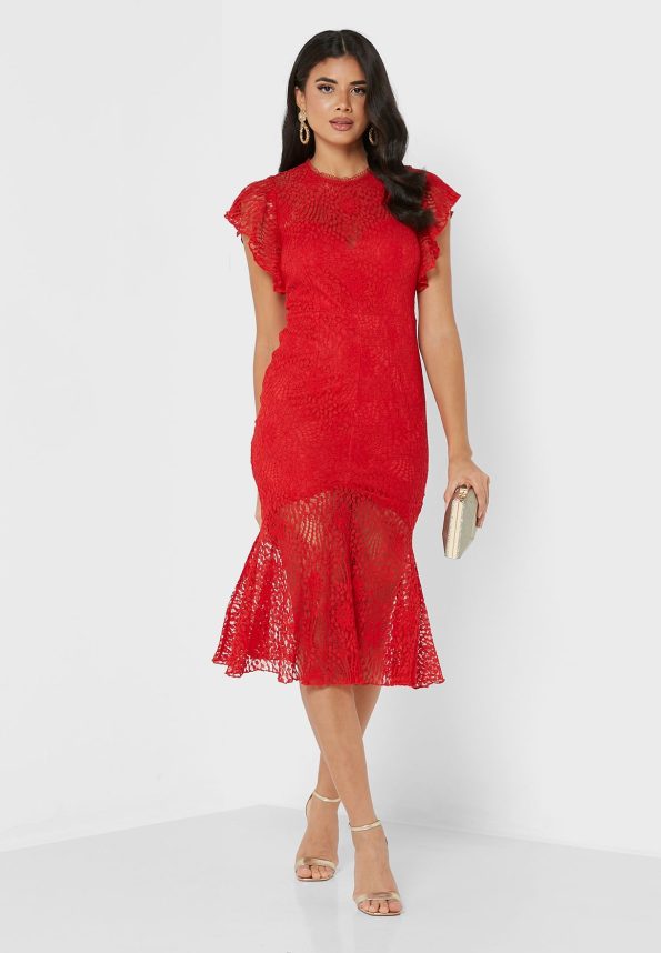 Flutter Sleeve Lace Insert Dress