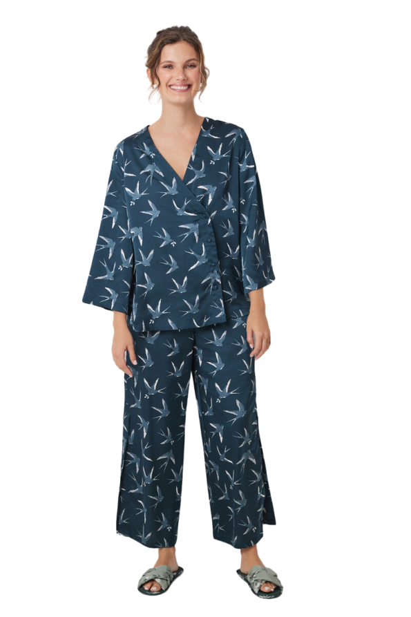 Long Bird Print Pajamas Set